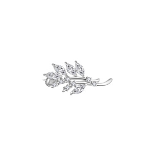 Broche en argent rhodié motif feuillage avec oxydes blancs sertis 26.80 x 12.50mm