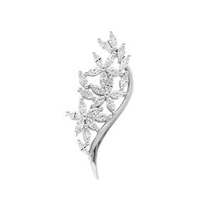 Broche en argent rhodié bouquet avec oxydes blancs sertis 28.10 x 10.8mm