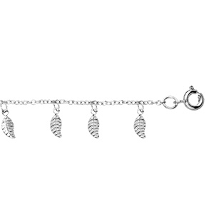 Chaîne de cheville en argent rhodié avec pampilles feuilles 25cm réglable 23cm