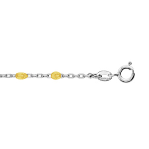 Chaîne de cheville en argent rhodié avec olives couleur jaune transparent 23+3cm