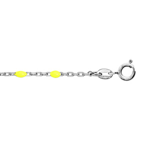 Chaîne de cheville en argent rhodié avec olives couleur jaune fluo 23+3cm