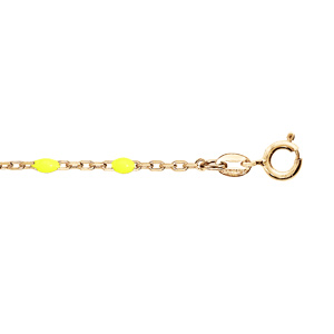Chaîne de cheville en argent et dorure jaune avec olives couleur jaune fluo transparent 23+3cm
