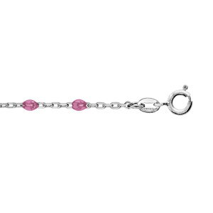 Chaîne de cheville en argent rhodié avec olives couleur framboise transparent 23+3cm