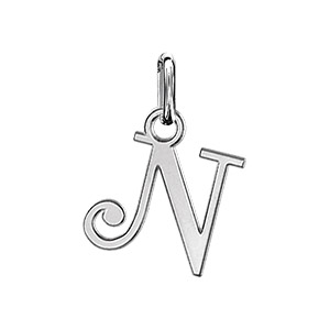 Pendentif en argent lettre N en lettrine anglaise stylisée