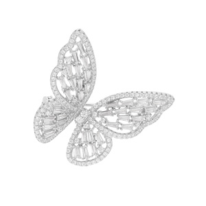 Broche en argent rhodié motif papillon avec oxydes blancs sertis