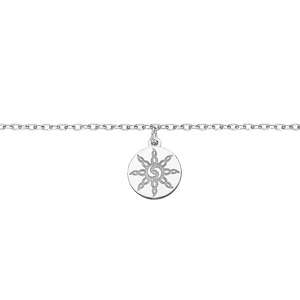 Chaîne de cheville en argent rhodié avec pastille soleil Inca 23+3cm