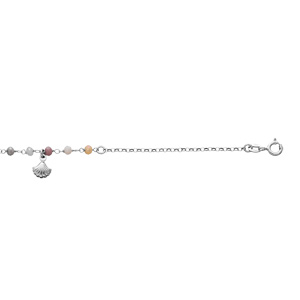 Chaîne de cheville en argent rhodié avec pierres facetteés multicouleur et pampille coquillage 23+3cm