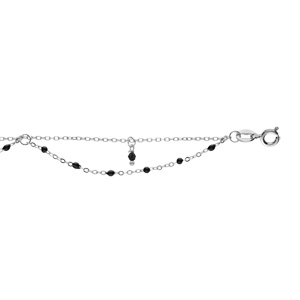 Chaîne de cheville en argent rhodié 2 rangs avec boules empierées noires 23+3cm