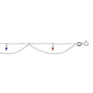 Chaîne de cheville en argent rhodié 2 rangs avec boules multi couleurs 23+3cm