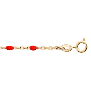 Chaîne de cheville en argent et dorure jaune mailles et olives rouges 23+3cm