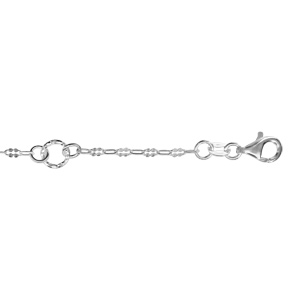 Chaîne de cheville en argent fantaisie avec 4 anneaux diamantés - longueur 22cm + 3cm de rallonge