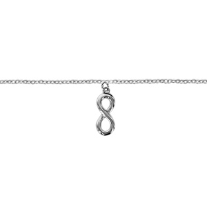 Chaîne de cheville en argent rhodié avec pampille symbole infini – longueur 23cm + 2cm de rallonge