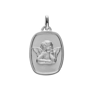 Pendentif en argent rhodié rectangle arrondi avec ange en relief