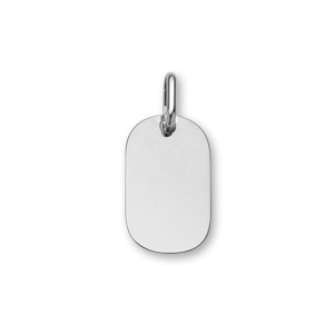 Pendentif en argent rhodié plaque G.I. arrondie à graver – dimensions 16mm X 23mm – plaque fine
