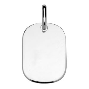 Pendentif en argent rhodié plaque G.I. arrondie à graver – dimensions 18m X 25,7mm – plaque fine