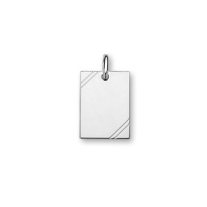 Pendentif en argent rhodié plaque G.I. rectangulaire à graver avec striures dans 2 angles – dimensions 24mm X 17mm – plaque fine