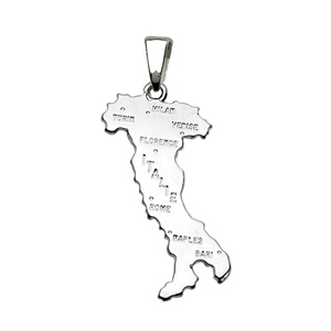 Pendentif en argent rhodié carte d’Italie grand modèle
