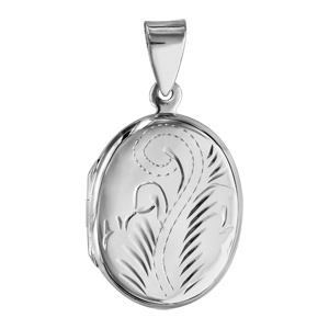 Pendentif en argent cassolette ovale ouvragé – possibilité d’insérer 1 ou 2 photos droite et gauche