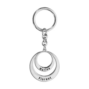 Porte-clef massif argent passivé pendentif 2 cercles à graver
