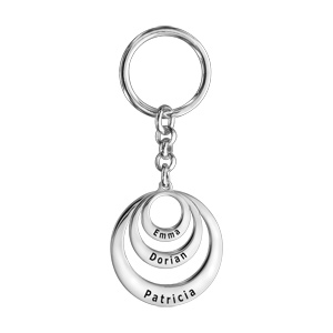 Porte-clef en argent massif passivé avec 3 cercles à graver, prénoms à graver