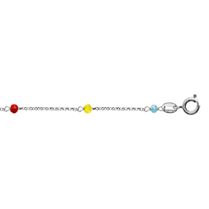 Chaîne de cheville en argent rhodié boules perles de verre facettées multicolores 23cm + 3cm de rall