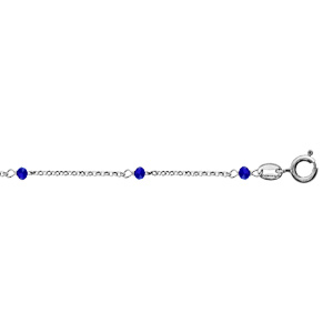 chaîne de cheville en argent rhodié boules perles de verre facettées bleu foncé 23cm + 3cm de rallonge