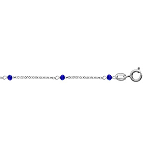 Chaîne de cheville en argent rhodié boules perles de verre facettées bleu foncé 23cm + 3cm de rallonge