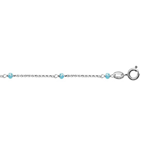 Chaîne de cheville en argent rhodié boules perles de verre facettées bleu clair 23cm + 3cm de rallon