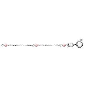 chaîne de cheville en argent rhodié boules perles de verre facettées rose clair 23cm + 3cm de rallonge