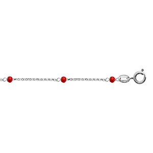 Chaîne de cheville en argent rhodié boules perles de verre facettées rouges 23cm + 3cm de rallonge