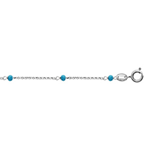 Chaîne de cheville en argent rhodié boules perles de verre facettées turquoises 23cm + 3cm de rallon