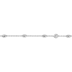 Chaîne de cheville en argent rhodié olives et oxydes blancs sertis 24cm + 3cm de rallonge