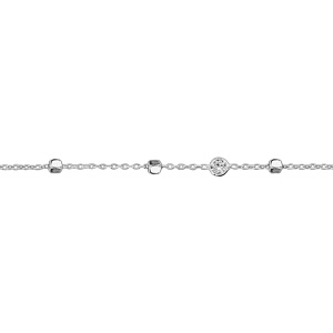 Chaîne de cheville en argent rhodié cubes et 3 oxydes ronds blancs sertis clos 23cm + 3cm de rallonge