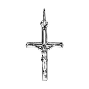 Pendentif croix en argent rhodié ouvragée avec Jésus Christ