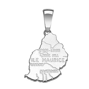 Pendentif en argent rhodié carte de l’Ile Maurice
