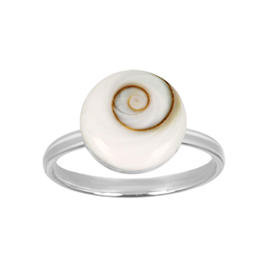 Bague en argent rhodié en coquillage oeil de sainte lucie