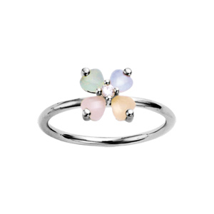 Bague en argent rhodié en forme de fleur de verre opaque pastel