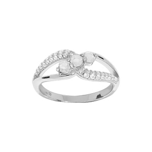 Bague en argent rhodié double brin avec oxydes blancs sertis
