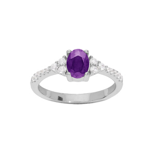 Bague en argent rhodié Amethyste cerclé d'oxydes blancs sertis