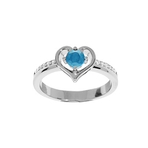 Bague en argent rhodié avec coeur Topaze bleu véritable et oxydes blancs sertis
