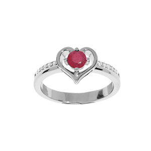 Bague en argent rhodié avec coeur oxyde rose et blancs sertis