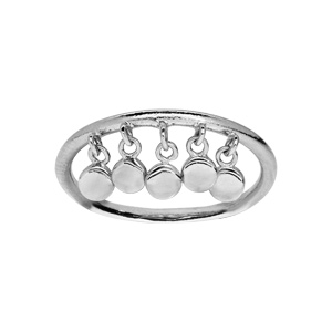 Bague en argent rhodié avec pastilles pendantes lisses