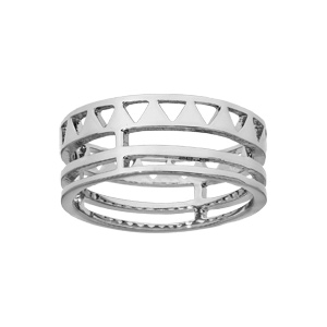 Bague en argent rhodié large ajourée avec motif soleil