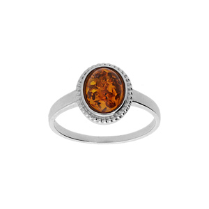 Bague en argent rhodié en ambre oval véritable