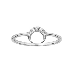 Bague en argent rhodié motif croissant de lune et oxydes blancs sertis
