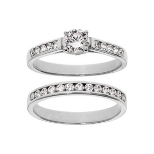 Bague en argent rhodié grande taille double anneau avec rail pierres blanches et 1 solitaire blanc