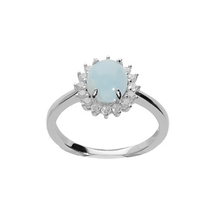 Bague en argent rhodié pierre Larimar bleu véritable et oxydes blancs sertis