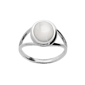 Bague en argent rhodié avec Nacre blanche véritable