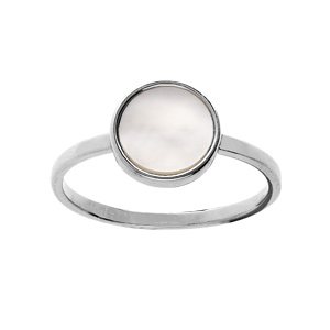 Bague en argent rhodié avec rond Nacre blanche véritable 10mm
