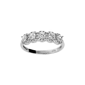 Bague en argent rhodié arc de pierres blanches et contour oxydes blancs sertis